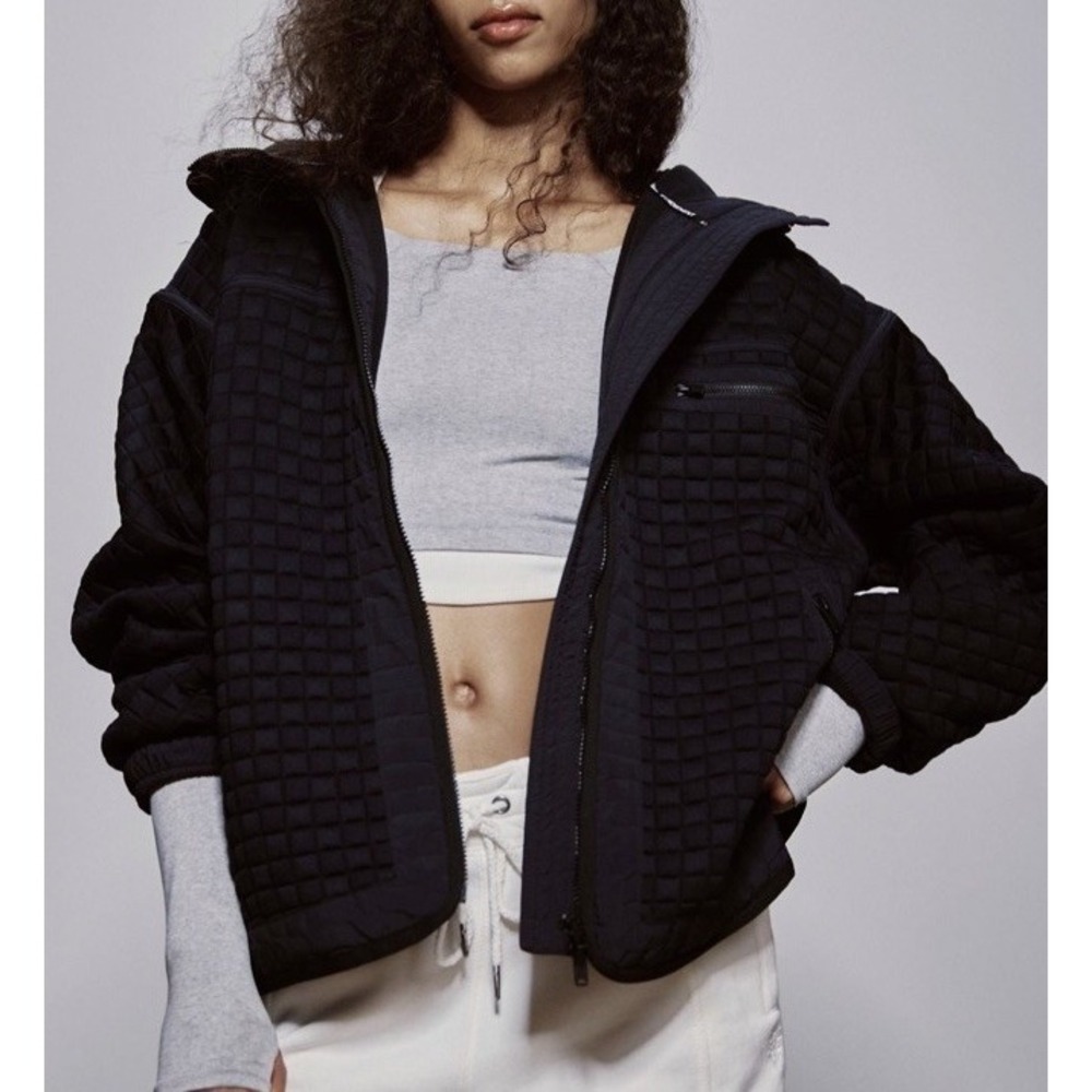 Free People Square Up Hooded Jacket Coat  Detail Black Size M NWT